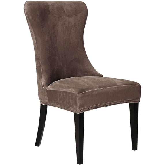 KALAKALA Armless Back Chair Cover Velvet High Back Curved Chair Cover Removable Dining Chair Cover Non-Slip Washable Chair Cover for Banquet, Beige Set of 1