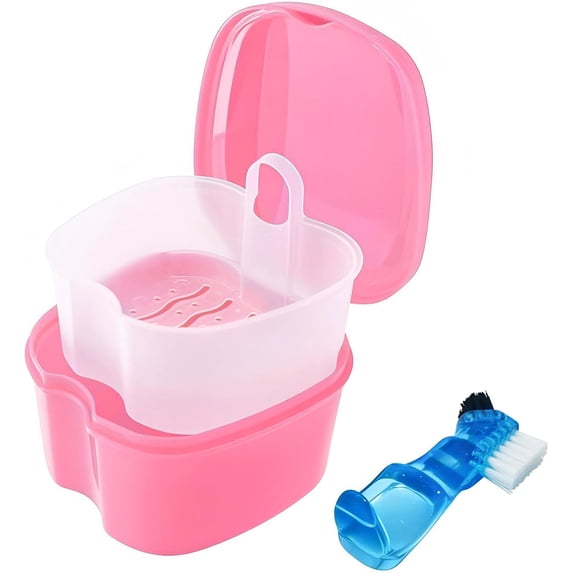 KALAKALA Black Denture Soaking Container Partial Denture Case, Orthodontic Retainer Cleaning Case Denture Cleaner Container Dentures Teeth Cup with Strainer and Lid Waterproof