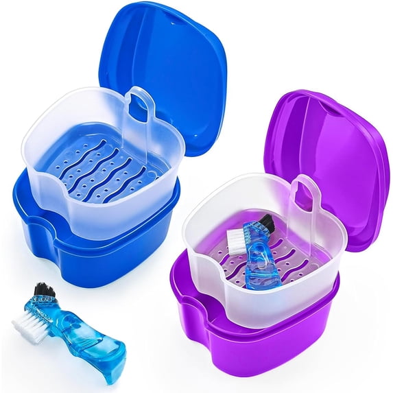 KALAKALA Black Denture Soaking Container Partial Denture Case, Orthodontic Retainer Cleaning Case Denture Cleaner Container Dentures Teeth Cup with Strainer and Lid Waterproof