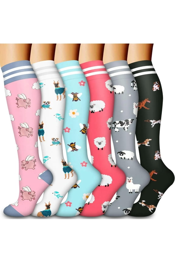 KALAKALA Hebe Compression Socks for Women & Men Circulation(6 pairs)-Graduated Supports Socks for Running, Athletic Sports