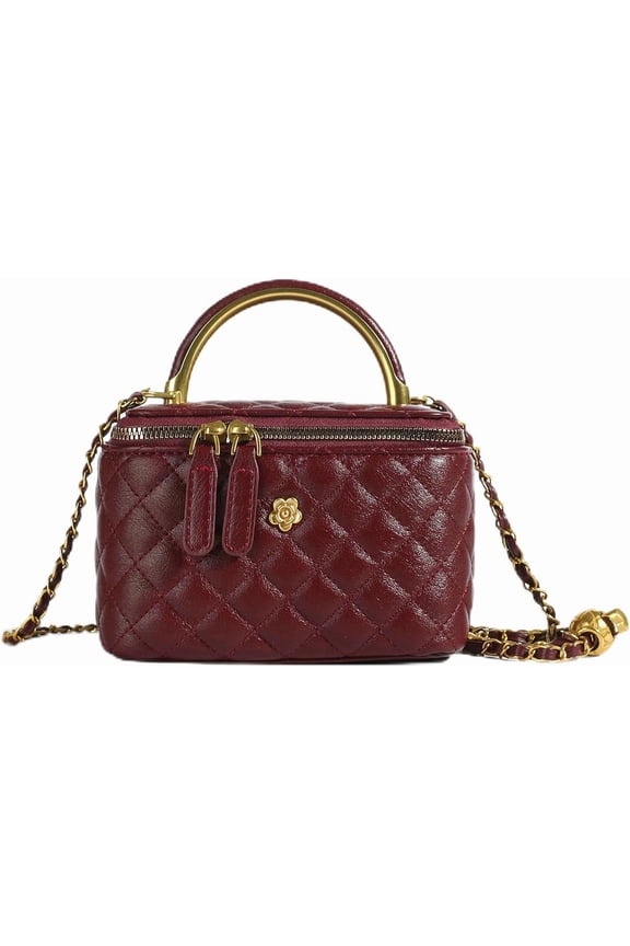 Mini Quilted Square Box Bag For Women,Top-Handle Crossbody Handbag With Metal Chain Strap Vanity purse
