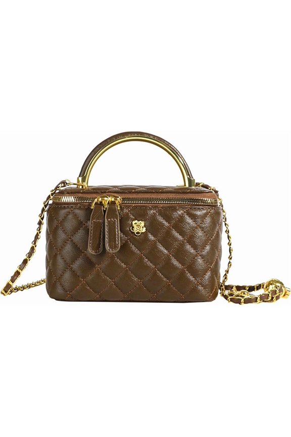 Mini Quilted Square Box Bag For Women,Top-Handle Crossbody Handbag With Metal Chain Strap Vanity purse
