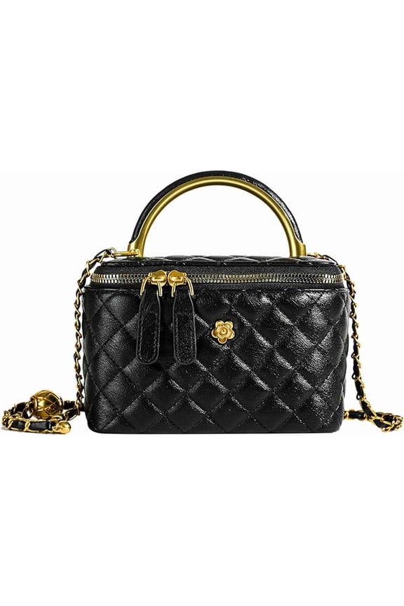 Mini Quilted Square Box Bag For Women,Top-Handle Crossbody Handbag With Metal Chain Strap Vanity purse