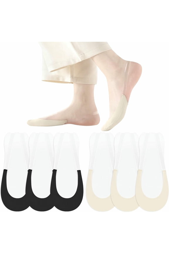 No Show Socks with Invisible Sling Back Womens, 6 Pairs Low Cut Half Toe Topper Socks with Non-Slip Straps for Heels