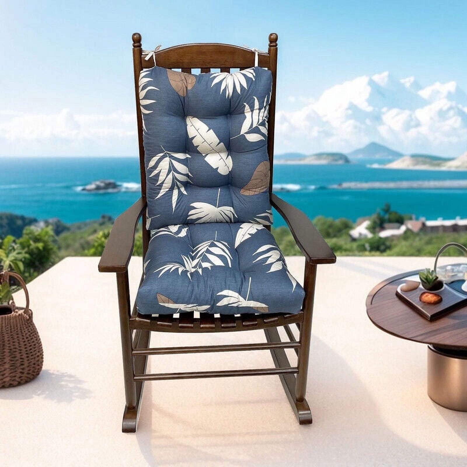 KALAKALA Outdoor Rocking Chair Cushions Pack of 2 Patio Chair Cushion Pad Sets Patio High Back Chair Seat Cushions with Ties for Garden Patio Furniture, Green Leaves