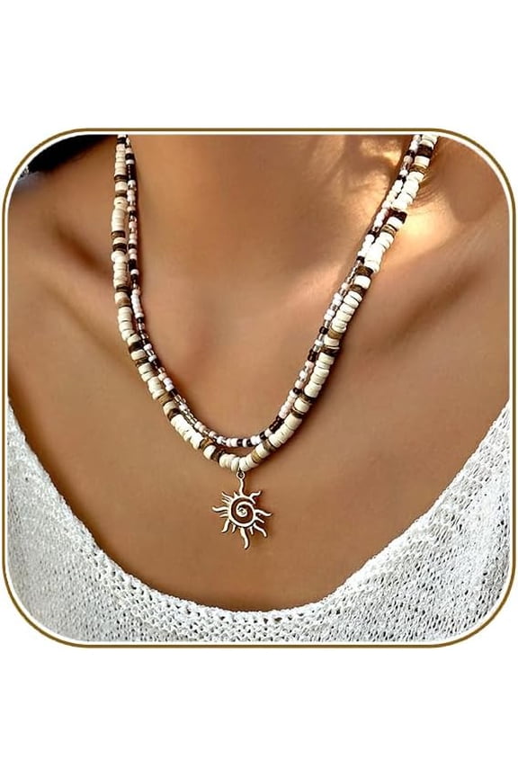 Puka Shell Necklace for Women and Men Surfer Wooden Bead Coconut Shell Beach Jewelry Hawaii Necklace for Women