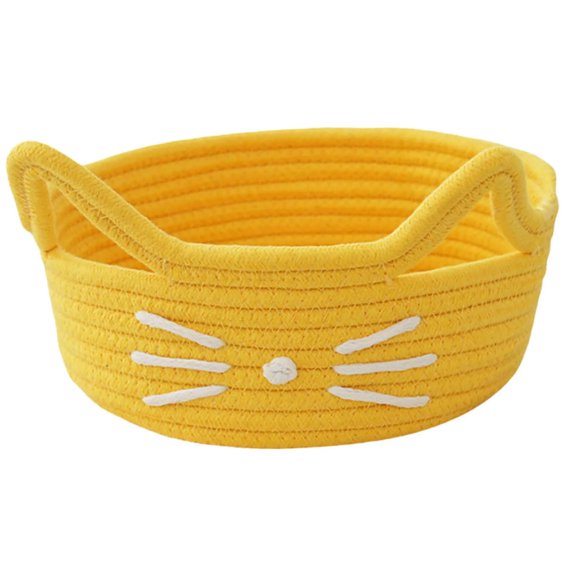 KALAKALA Small Storage Cute Cat Cotton Rope Woven Basket, Blanket Basket Organizer With Ears Toy Storage Bin Box
