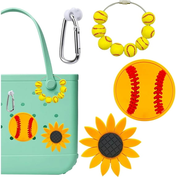 KALAKALA Sports Charms for Bogg Bag Accessories Set, Baseball Decor Insert Bag Keychain for Beach Tote Bag