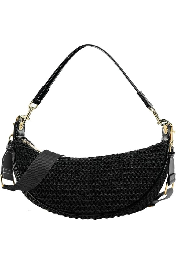 Straw Crossbody Bags for Women Beach Woven Hobo Handbag Summer Chic Crescent Shoulder Purses with Adjustable Strap