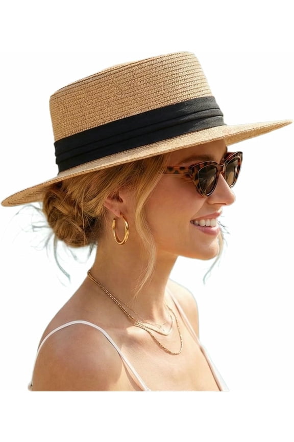 Straw Sun Hats for Women Summer Beach Wide Brim Boater Hat Fashion Travel Vacation Fedora Panama UPF 50+