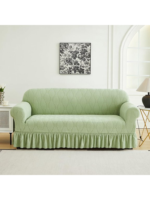 Stretch Sofa Couch Slipcover with Skirt, Non-Slip Jacquard Universal Soft Sofa Cover with Elastic Bottom, Pet Proof Washable Breathable Furniture Protector for Living Room,
