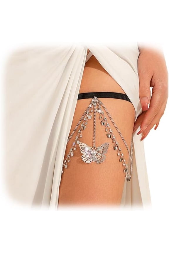 Summer Crystal Thigh Chain Jewelry Elastic Adjustable Crystal Tassel Leg Chain Bikini Beach Festival Rave Rhinestone Butterfly Body Thigh Chain Jewelry for Women