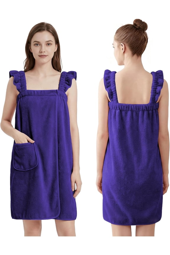 Towel Wrap for Women - Ruffled Straps Absorbent & Quick Dry Towel Bathrobe, Lightweight for Shower and Spa