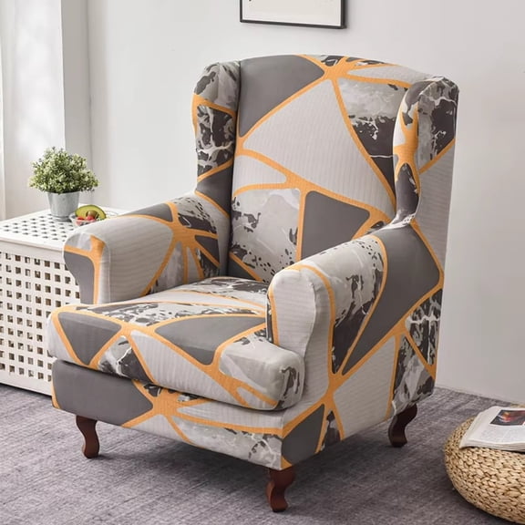 KALAKALA Wing Chair Slipcovers 2 Pieces Stretch Wingback Chair Covers Sofa Slipcover Printing Wingback Armchair Slipcovers