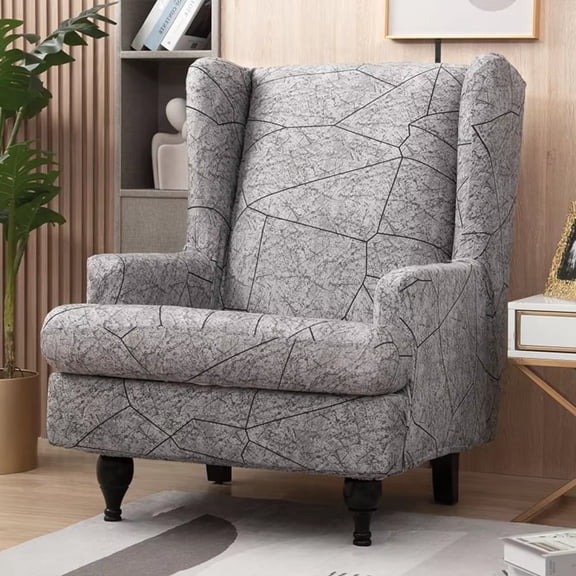 KALAKALA Wing Chair Slipcovers 2 Pieces Stretch Wingback Chair Covers Sofa Slipcover Printing Wingback Armchair Slipcovers
