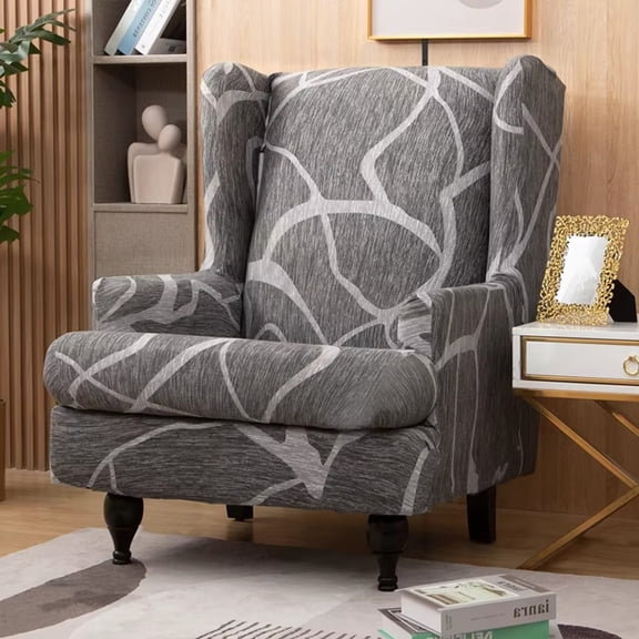 KALAKALA Wing Chair Slipcovers 2 Pieces Stretch Wingback Chair Covers Sofa Slipcover Printing Wingback Armchair Slipcovers