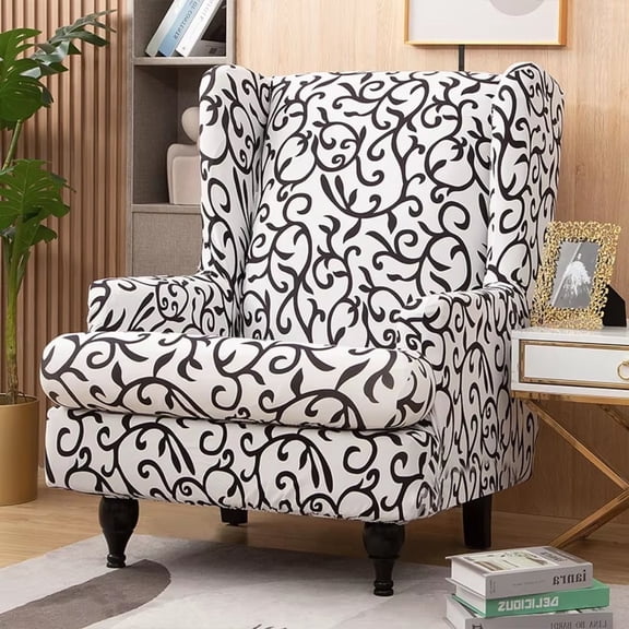 KALAKALA Wing Chair Slipcovers 2 Pieces Stretch Wingback Chair Covers Sofa Slipcover Printing Wingback Armchair Slipcovers
