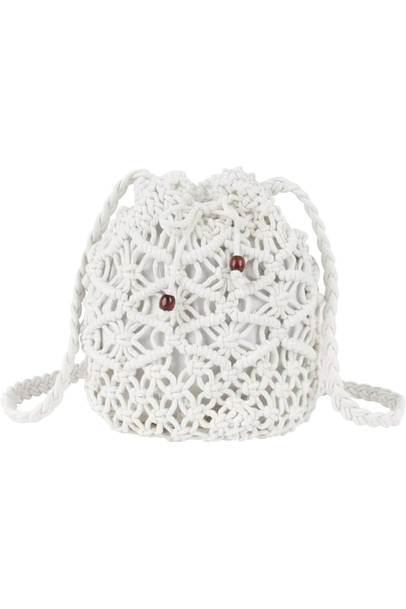 Women Mini Cotton Crochet Crossbody Bag Summer Beach Shoulder Bag Drawstring Purse
