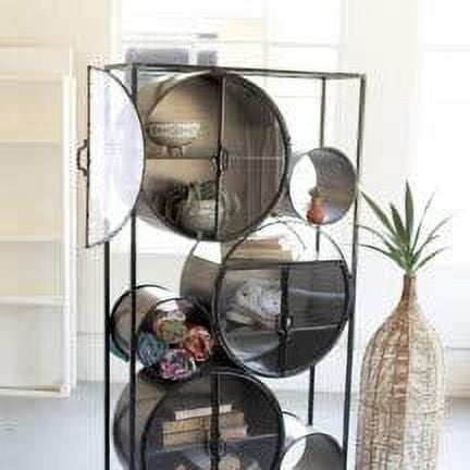 Modern Industrial Iron & Glass Circle Shelving Unit - Gray