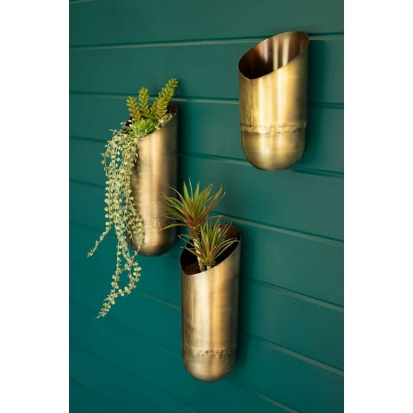 KALALOU NDE1405 Antique Brass Wall Vases, Set of 3