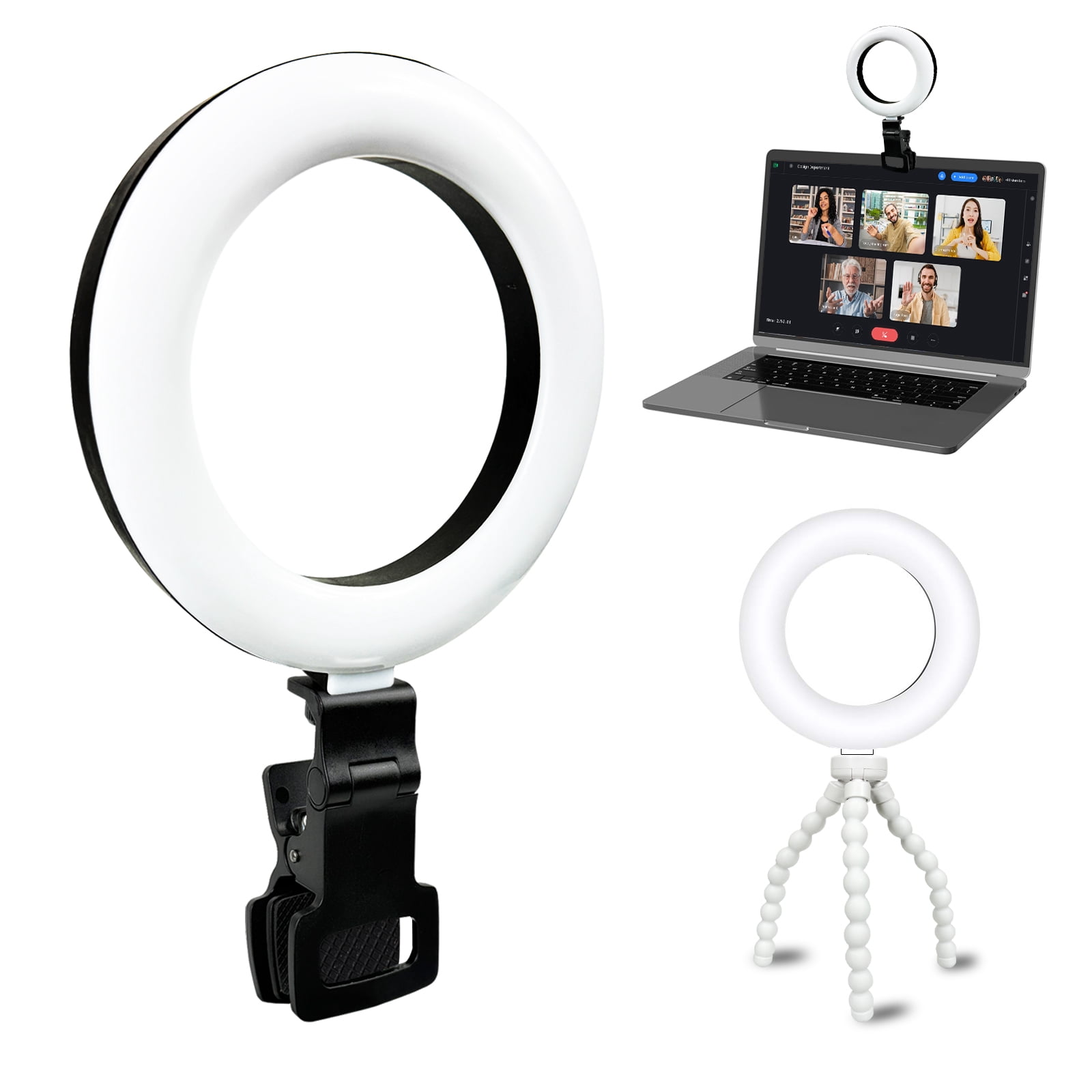 KALCINTY Ring Light for Desk, 6'' Small Ring Light for Computer and Laptop Monitor Clip on, Mini Ring Light with Desk Tripod Stand, Webcam Light for Video Recording/Remote Working and Live Streaming