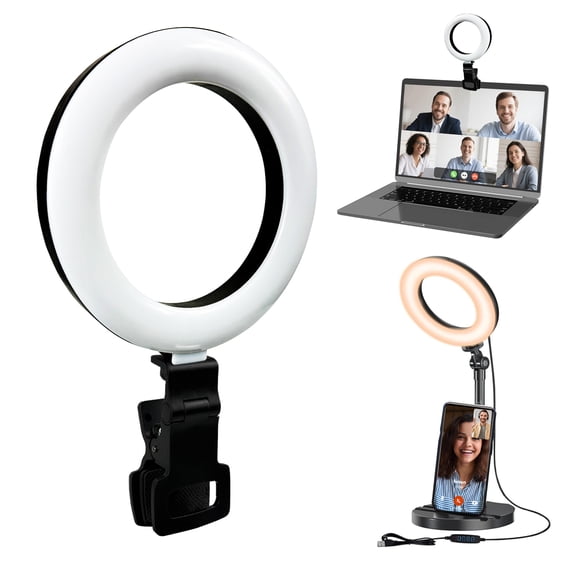 KALCINTY 6 inch ring light with stand for computer and laptop monitor clip on for video conferencing