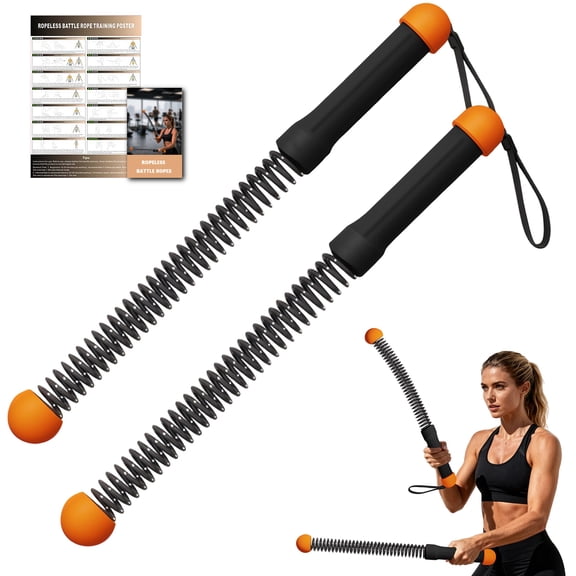 KALCINTY Ropeless Battle Ropes Weighted, Portable Cordless Battle Ropes with Training Poster, Full-Body Workout Tool with Non-Slip Spiral Handles, Home Gym Equipment for Women & Men, 2 Pack