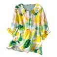 thumbnail image 1 of KALE 3/4 Length Sleeve Womens Tops Women Vintage Floral Art Print Collar Half Blouses Y2K Clothes Yellow S, 1 of 3