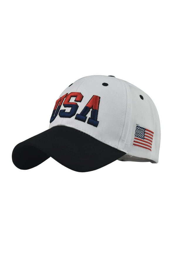 4th of July Patriotic American Flag Embroidery Baseball Cap White