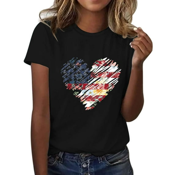 KALE 4th of July Short Sleeve Shirts for Women American Flag Patriotic 2D Independence Day Print Casual Sports T Shirt Y2K Clothes Black XXXL