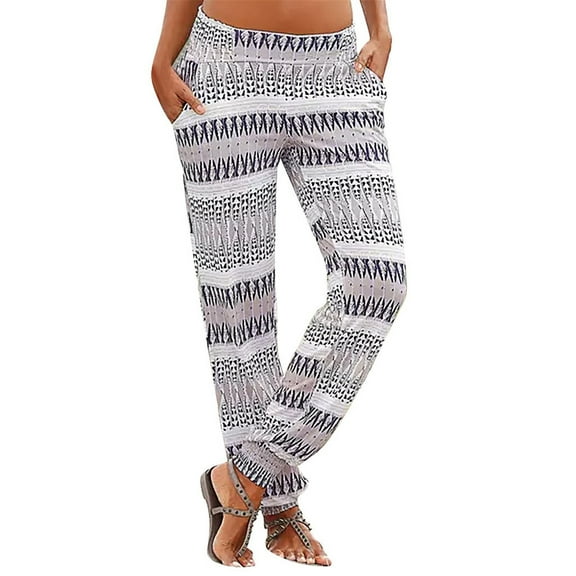 KALE Baggy Pants Women Flare for High Waist Printing Easy Trousers Long Boho Beach Pockets Womens Pants Multicolor