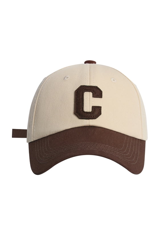 Baseball Cap C Letter Embroidery Sporty Solid Color Coffee