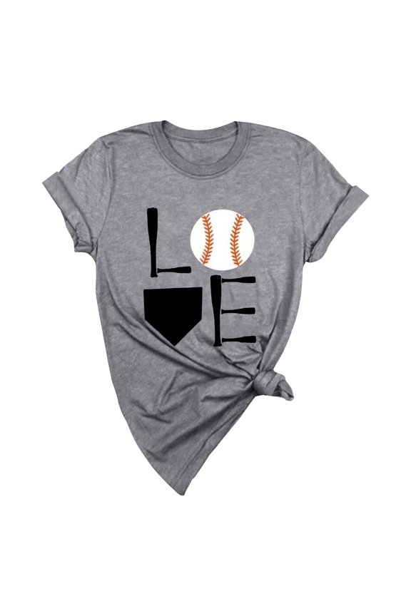 Baseball Shirt for Women Print Loose T Short Sleeve Top Short Sleeve Blouses Gray
