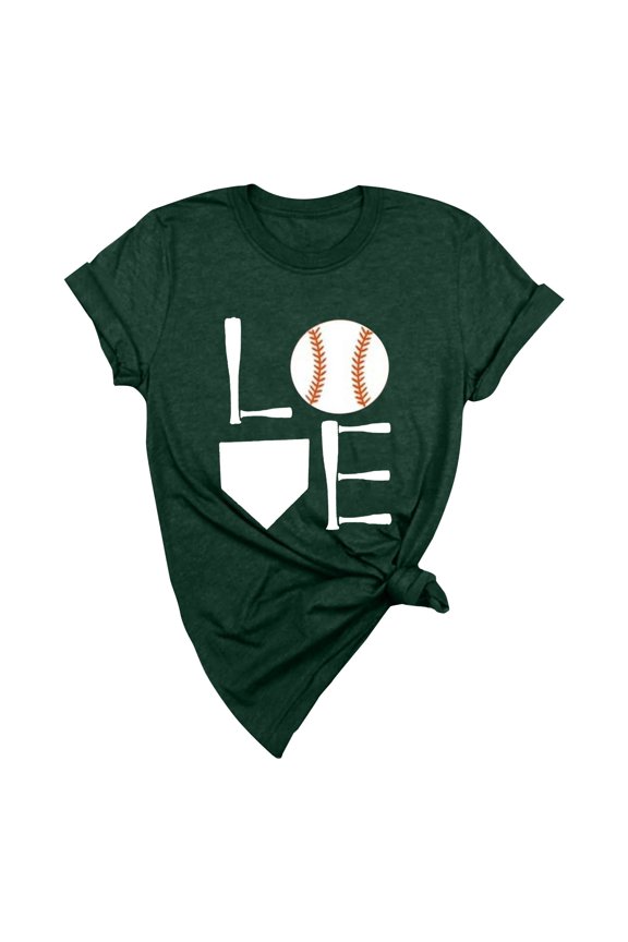 Baseball Shirt for Women Print Loose T Short Sleeve Top Short Sleeve Blouses Green