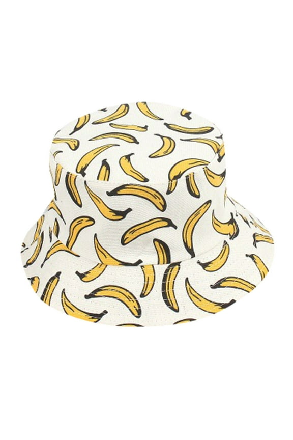 Bucket Hat Banana Print Outdoor Fun White
