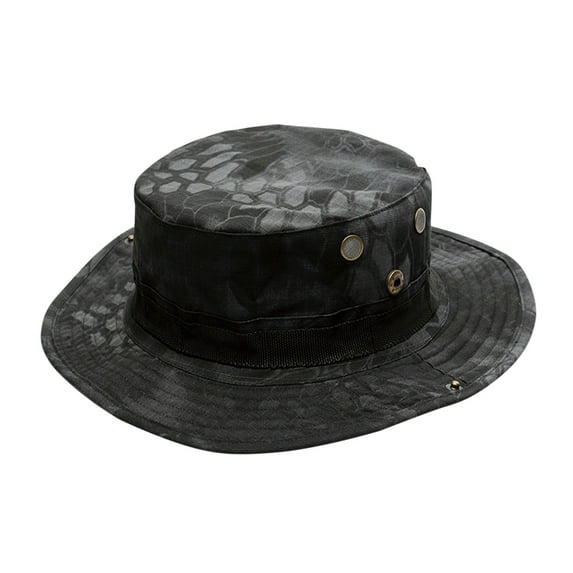 KALE Bucket Hat Camouflage Rope Button Tactical Solid Color Black1