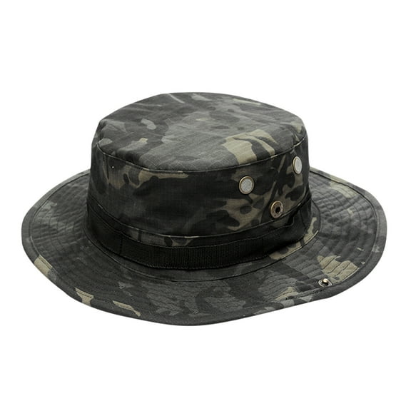 KALE Bucket Hat Camouflage Rope Button Tactical Solid Color Black2