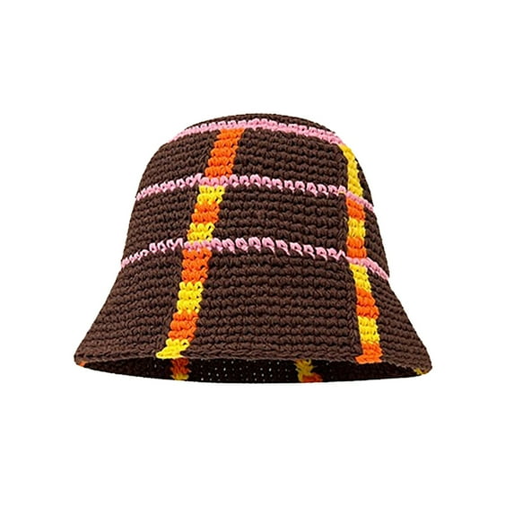 KALE Bucket Hat Crochet Floral Handmade Knit Solid Color Coffee