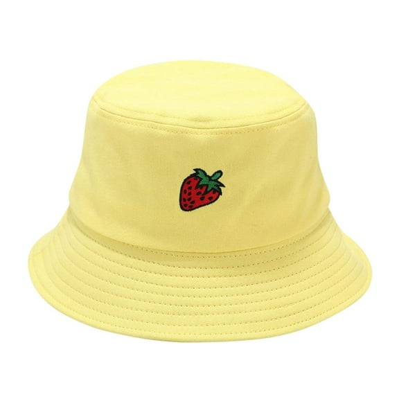 KALE Bucket Hat Strawberry Print Outdoor Fun Solid Color Yellow