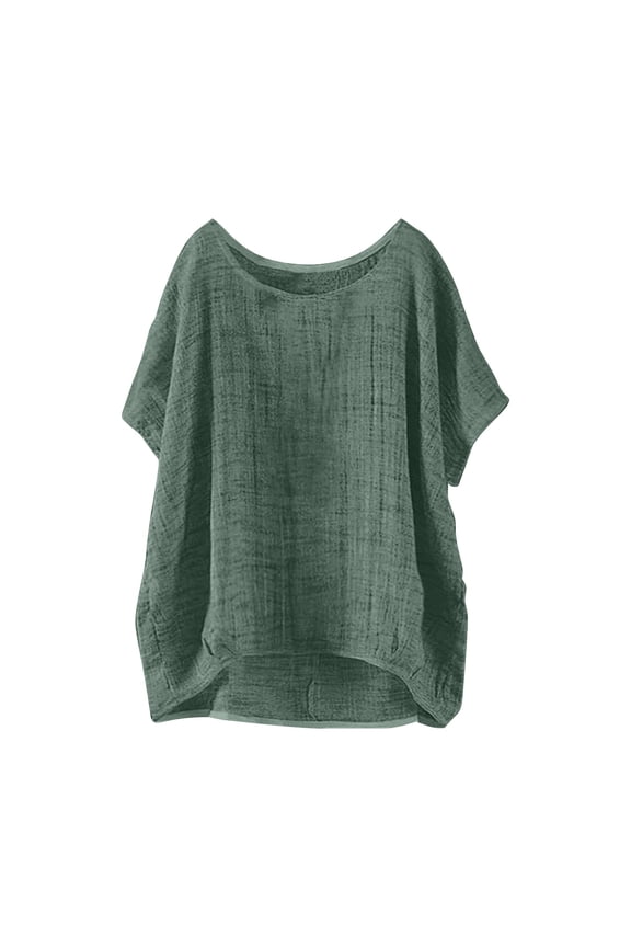 Cotton And Linen Clothes for Women Short Sleeve Batwing Summer Tops CrewNeck Round Neck Plain T Shirts Mint Green