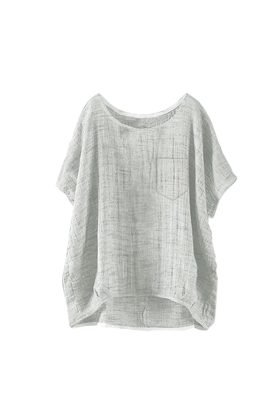 Cotton And Linen Clothes for Women Summer Short Sleeve Solid Casual Loose Top Short Sleeve Shirts White