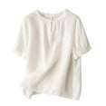 thumbnail image 1 of KALE Cotton And Linen Short Sleeve Shirts for Women Embroidered Tops Floral Tunic Tshirt Tee 3/4 V Neck Button Boho Ethnic Y2K Clothes White M, 1 of 6