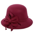 thumbnail image 1 of KALE Fedora Hat Felt Dome British Solid Color Wine, 1 of 4