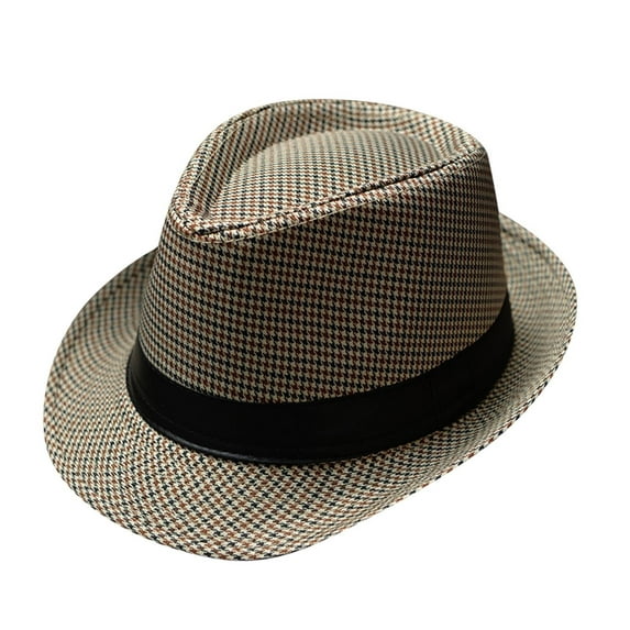 KALE Fedora Hat Houndstooth British Bohemian Solid Color Yellow