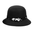 thumbnail image 1 of KALE Fedora Hat Woolen Dome Wide Brim Retro Solid Color Black, 1 of 4