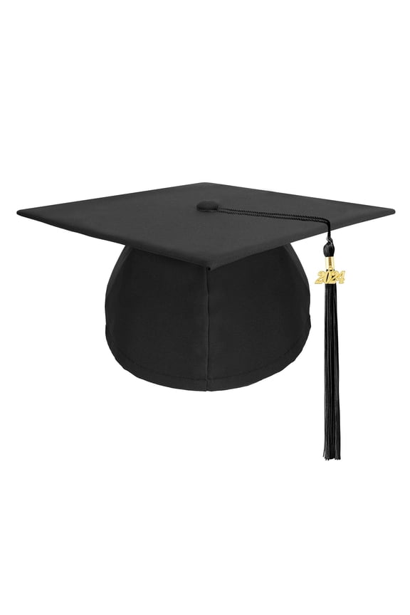 Graduation Cap 2024 Tassel Adjustable Ceremonial Solid Color Black