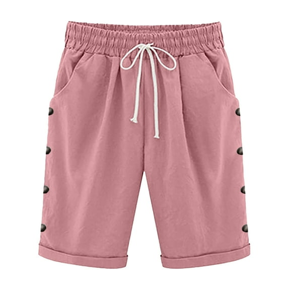 KALE High Waisted Shorts For Women Knee Length Plus Size Summer Elastic Waist Beach Long With Pockets Lounge Shorts Women Red L