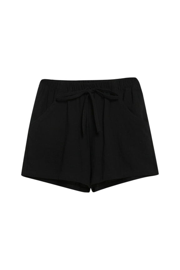 High Waisted Shorts Women And Elastic Short Womens Pants Solid Pocket Waist Loose Womens Short Black