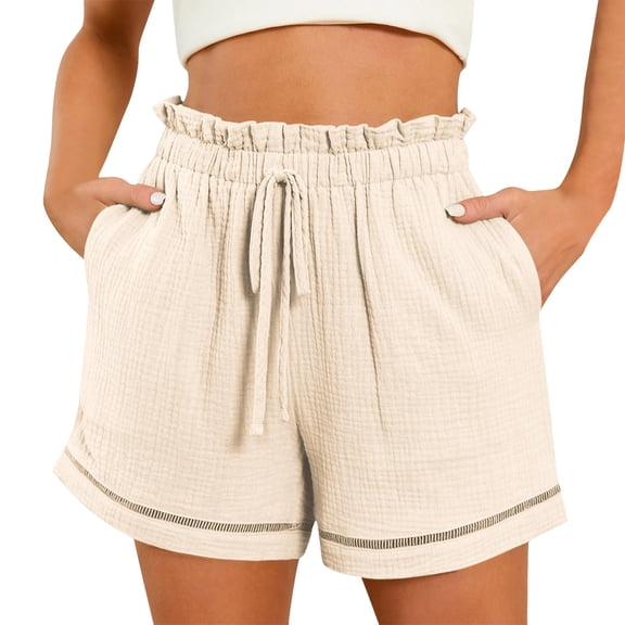 KALE High Waisted Shorts Women Casual Fashion Beach Cruise Cute Comfy Summer With 2 Pockets Womens Short Beige