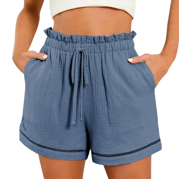 KALE High Waisted Shorts Women Casual Fashion Beach Cruise Cute Comfy Summer With 2 Pockets Womens Short Blue